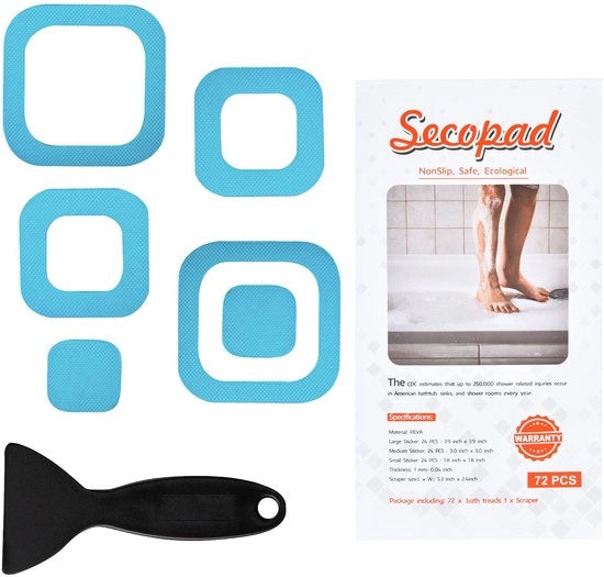 Antislip badstickers, 72 pezzi, adesivi di sicurezza per bagno, vasche da bagno, docce, scale con grattugia (blu)