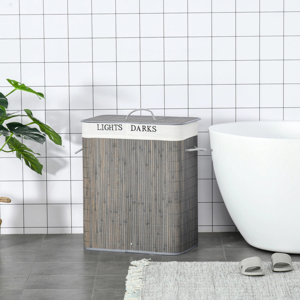 Cestino per il bucato in bamb¨´ con 2 secchi e coperchio ¨C zephmum ¨C grigio 100L