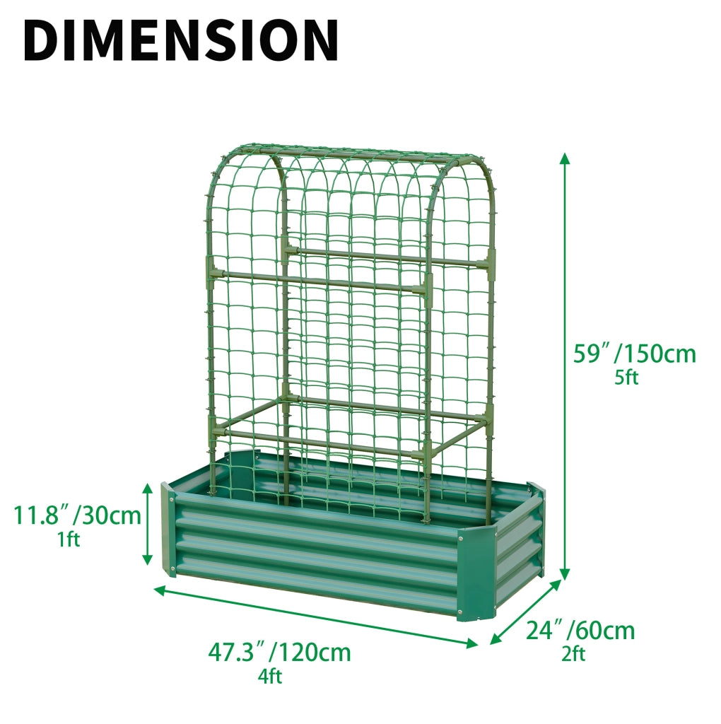 Fioriera rialzata con griglia 120x60x150 cm in metallo verde per terrazza