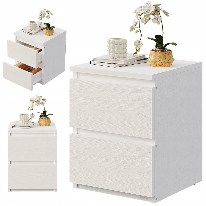 Comodino tavolino per camera da letto soggiorno 2 cassetti loft bianco moderno