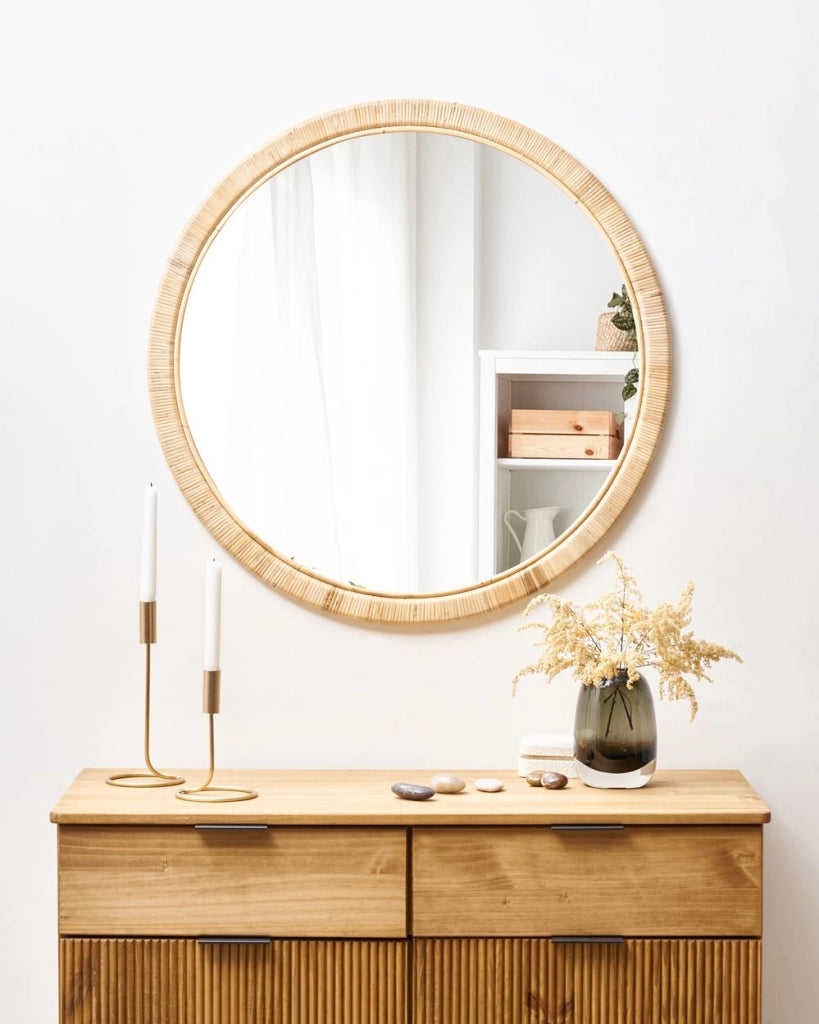 Specchio da parete in rattan naturale 80x80 cm Rotondo Soggiorno Camera da letto Accessori per la casa Fatto a mano