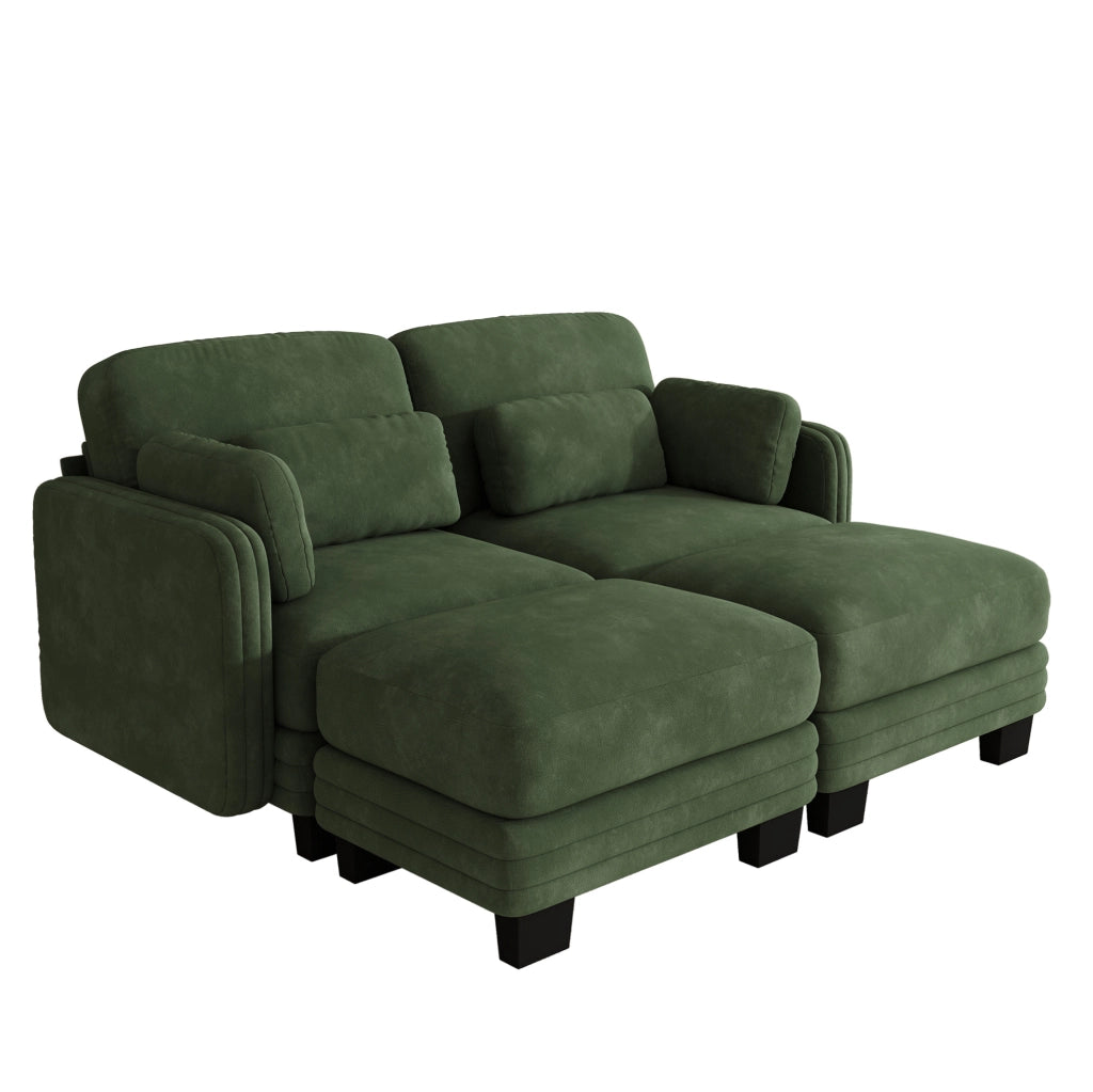 Divano modulare in chenille verde 176x143x88 cm con pouf e cuscini mobili