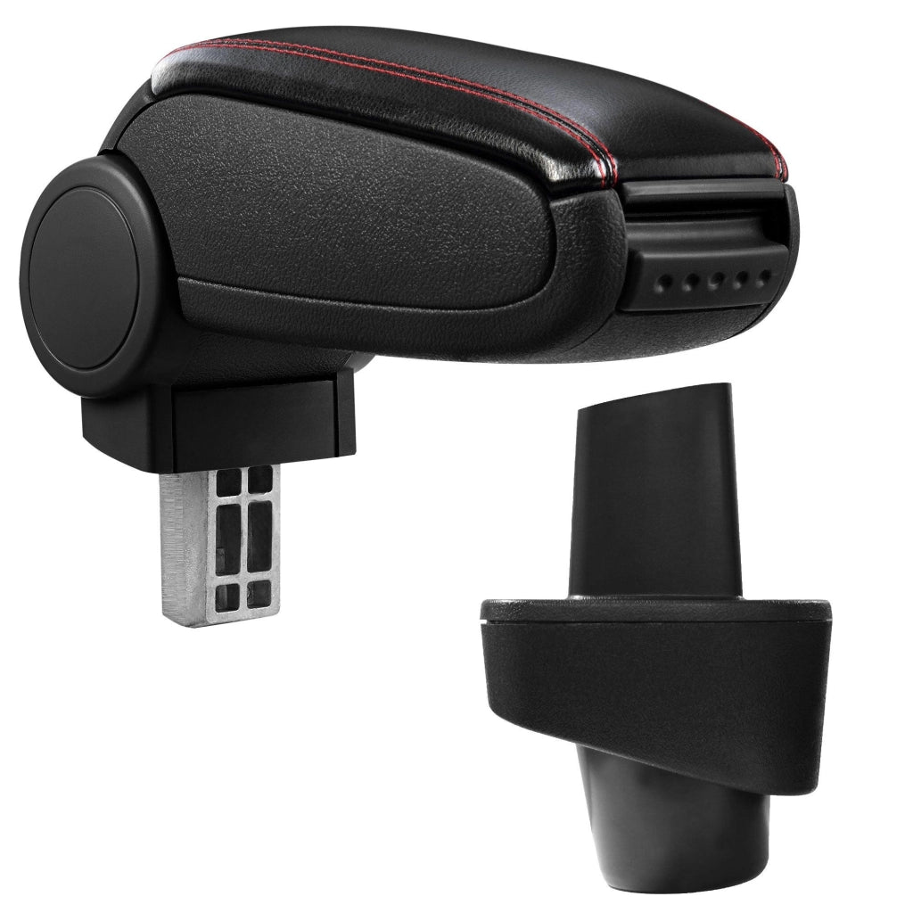 Bracciolo centrale per Renault Clio III con scomparto imbottito in similpelle nera con cuciture rosse 03_0000638