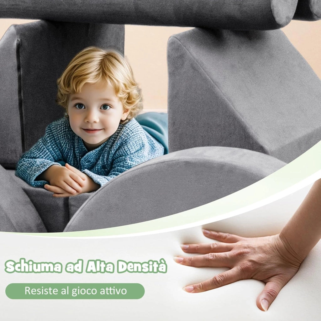 Divano in stile Block 13 Pezzi per Bambini, Divanetto Convertibile per Asilo, Cameretta e Soggiorno, Cuscini Bambini Gioco Blocchi (Grigio)