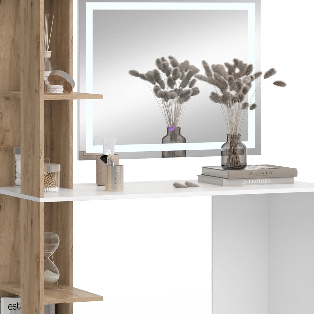 Vicco Tavolo da toeletta Bianco/Sonoma 122.2 cm con specchio a LED