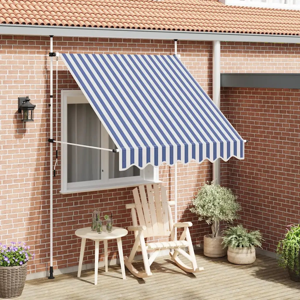 Tenda da Sole Retrattile Manuale 200 cm a Strisce Blu e Bianche 43220