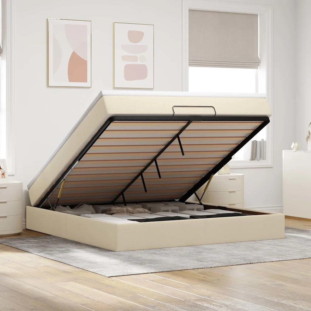 vidaXL Struttura Letto Pouf con Materasso Crema 180x200 cm in Tessuto