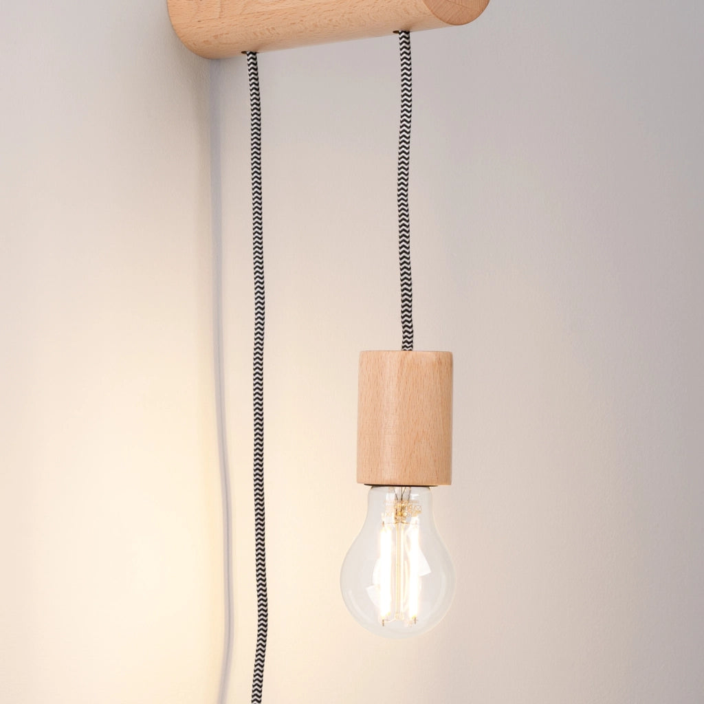 Applique loft legno naturale con interruttore E27 Nebula
