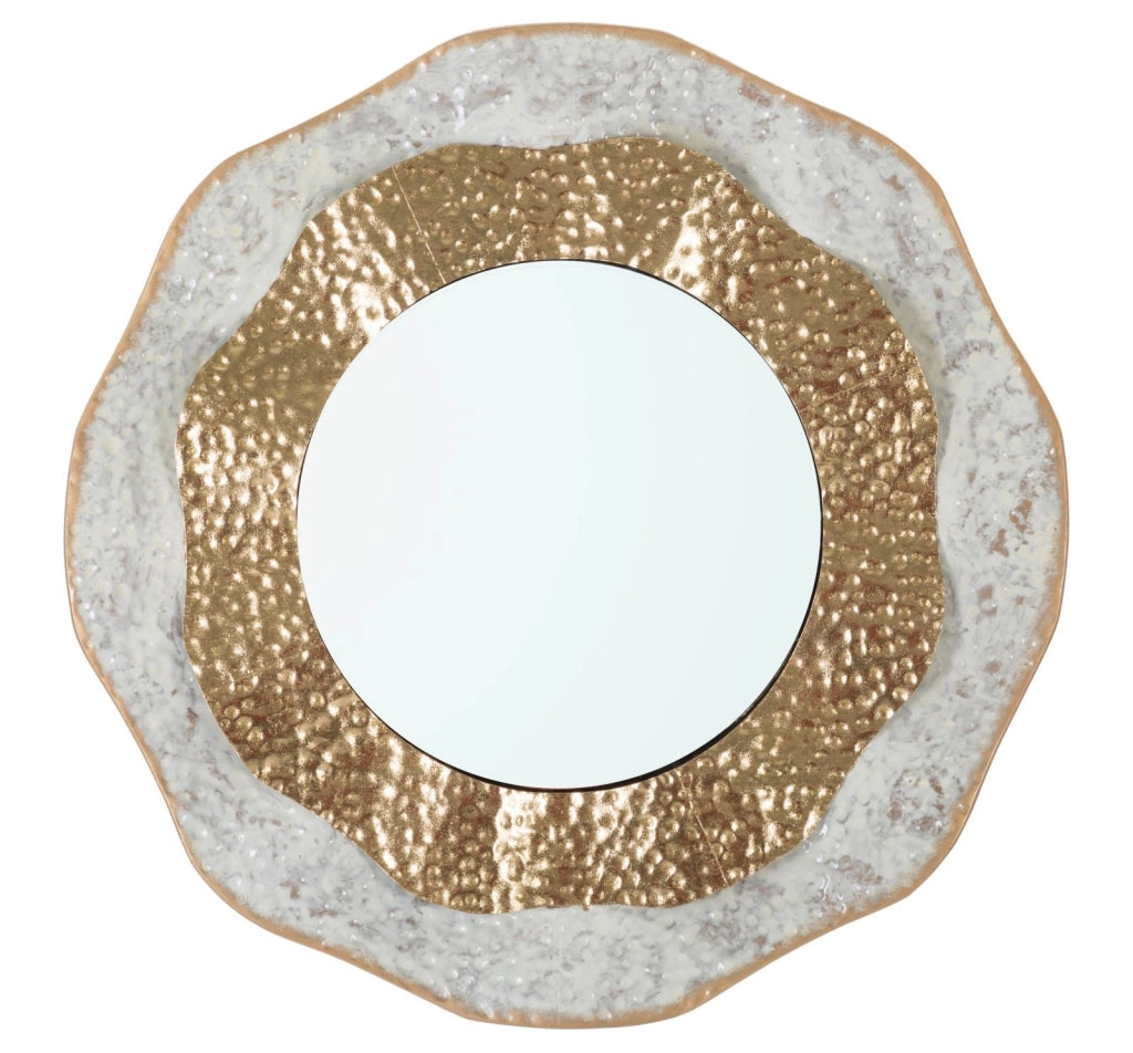Specchio da Muro Shai Light Ø54,5x4,5 cm in Ferro e MDF Oro e Crema