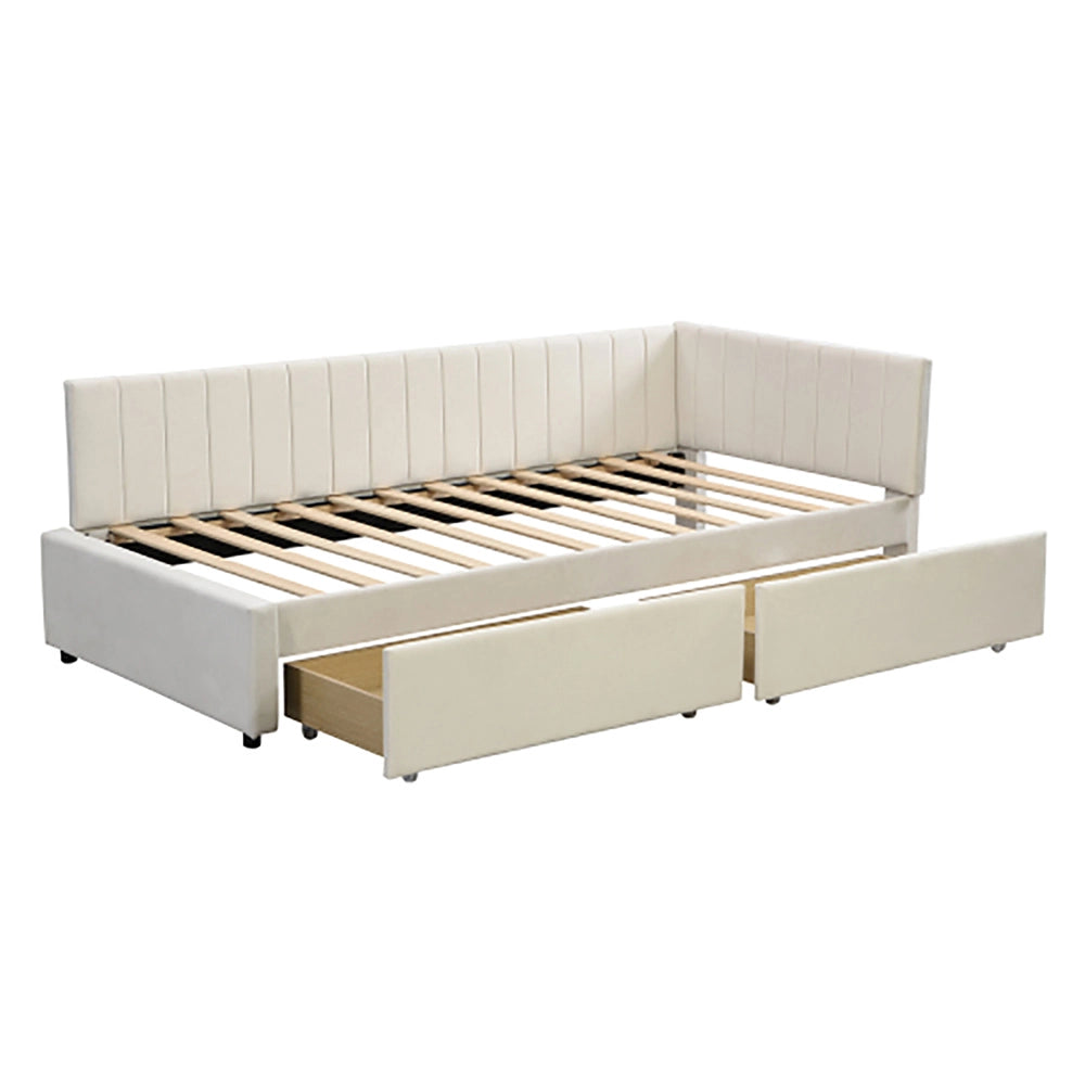 Letto a due piazze con divano letto - Xylo - 90x200 cm - Beige - 2 ampi cassetti e rete a doghe