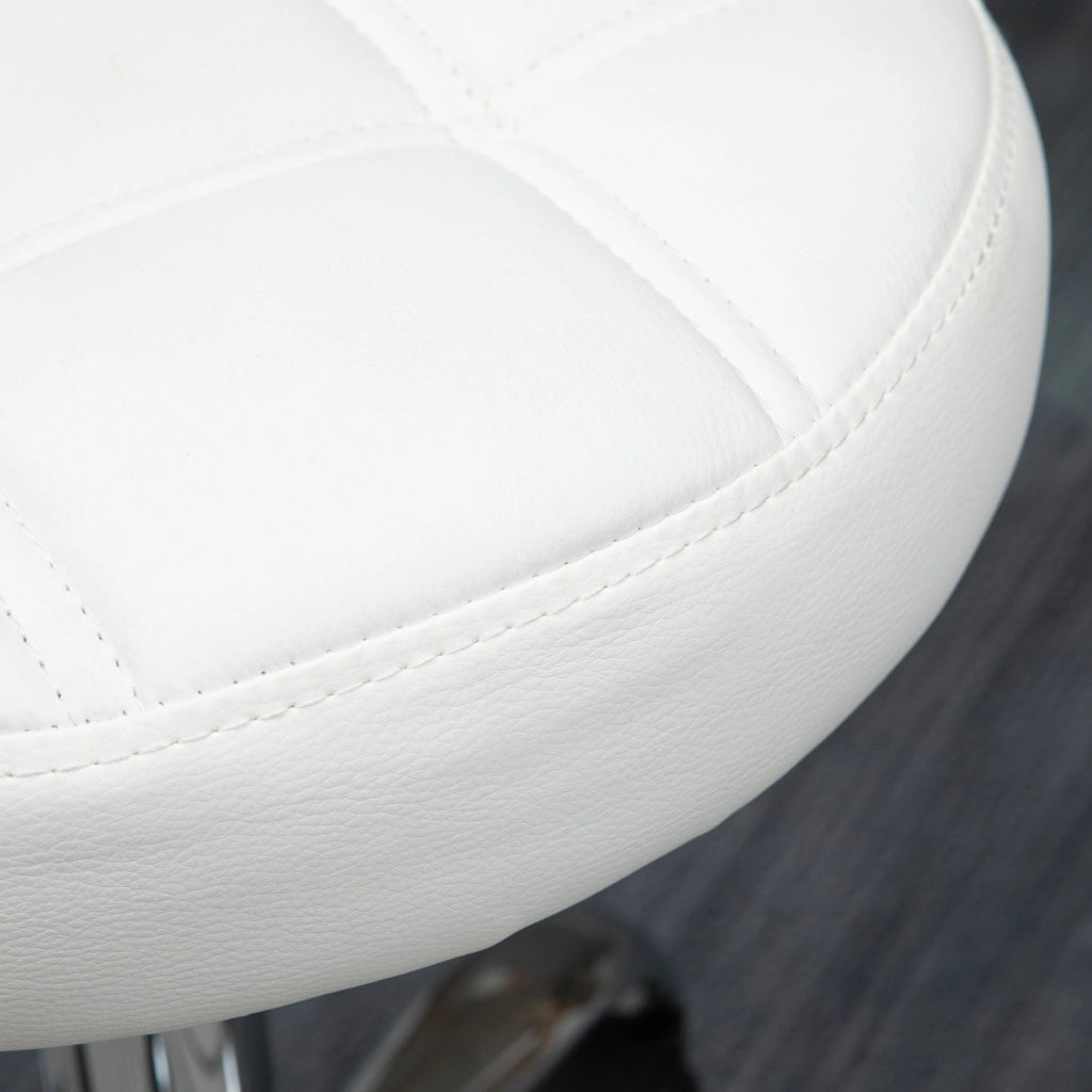 Sgabello Girevole Rotondo con Ruote Ø35,5x51-67 cm Altezza Regolabile in Similpelle Bianco