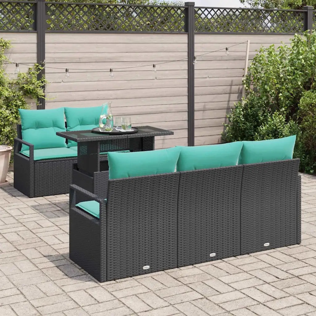 Set Divano da Giardino con cuscino 6 pcs Nero e Blu polyrattan