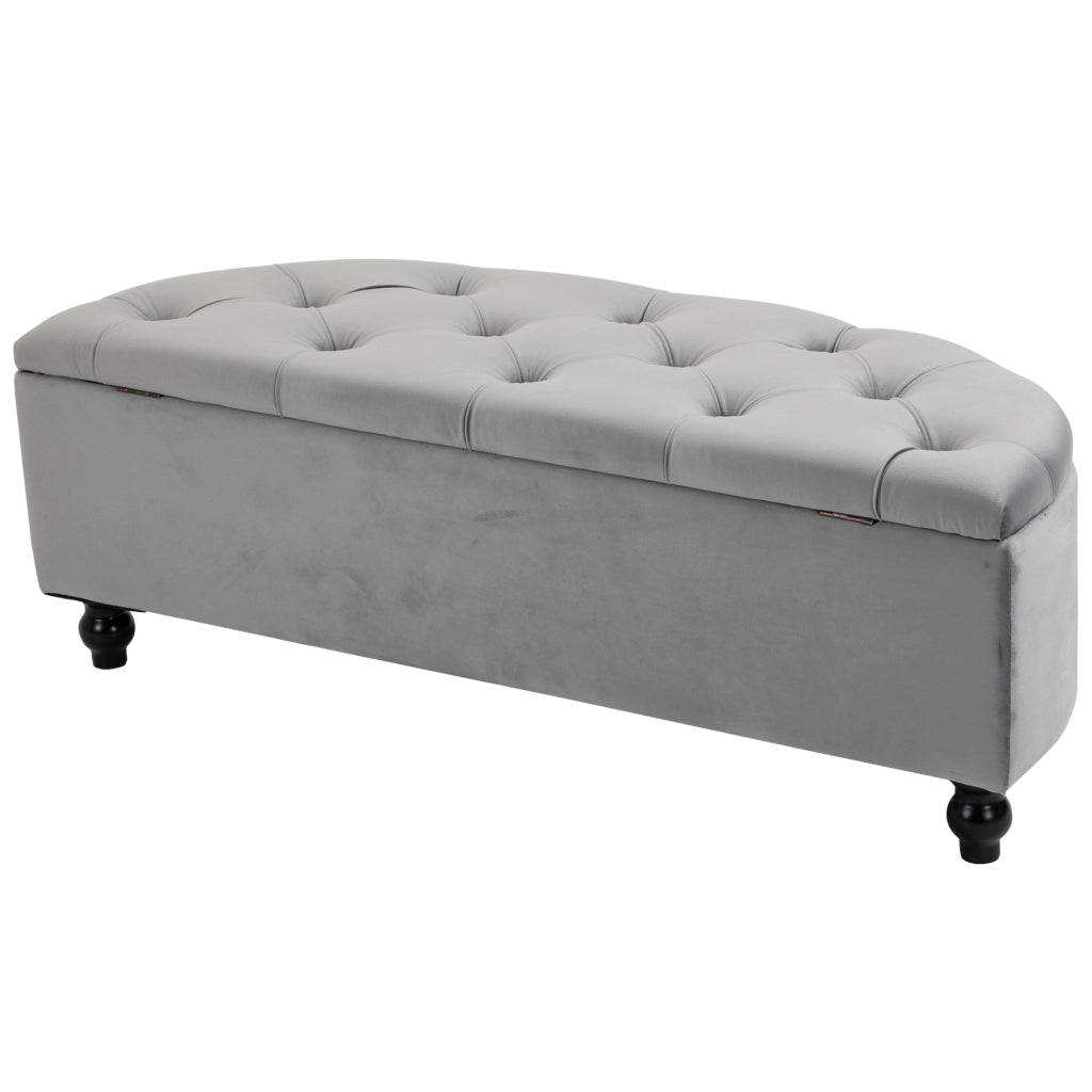 Divanetto imbottito con cassetti e gambe in legno ¨C zephmum ¨C 120x46x42 cm, Grigio