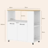 Carrello Cucina in Legno con Ripiano Aperto, Armadietto e Scaffale Laterale, 75x40x80.5 cm, color Rovere e Bianco