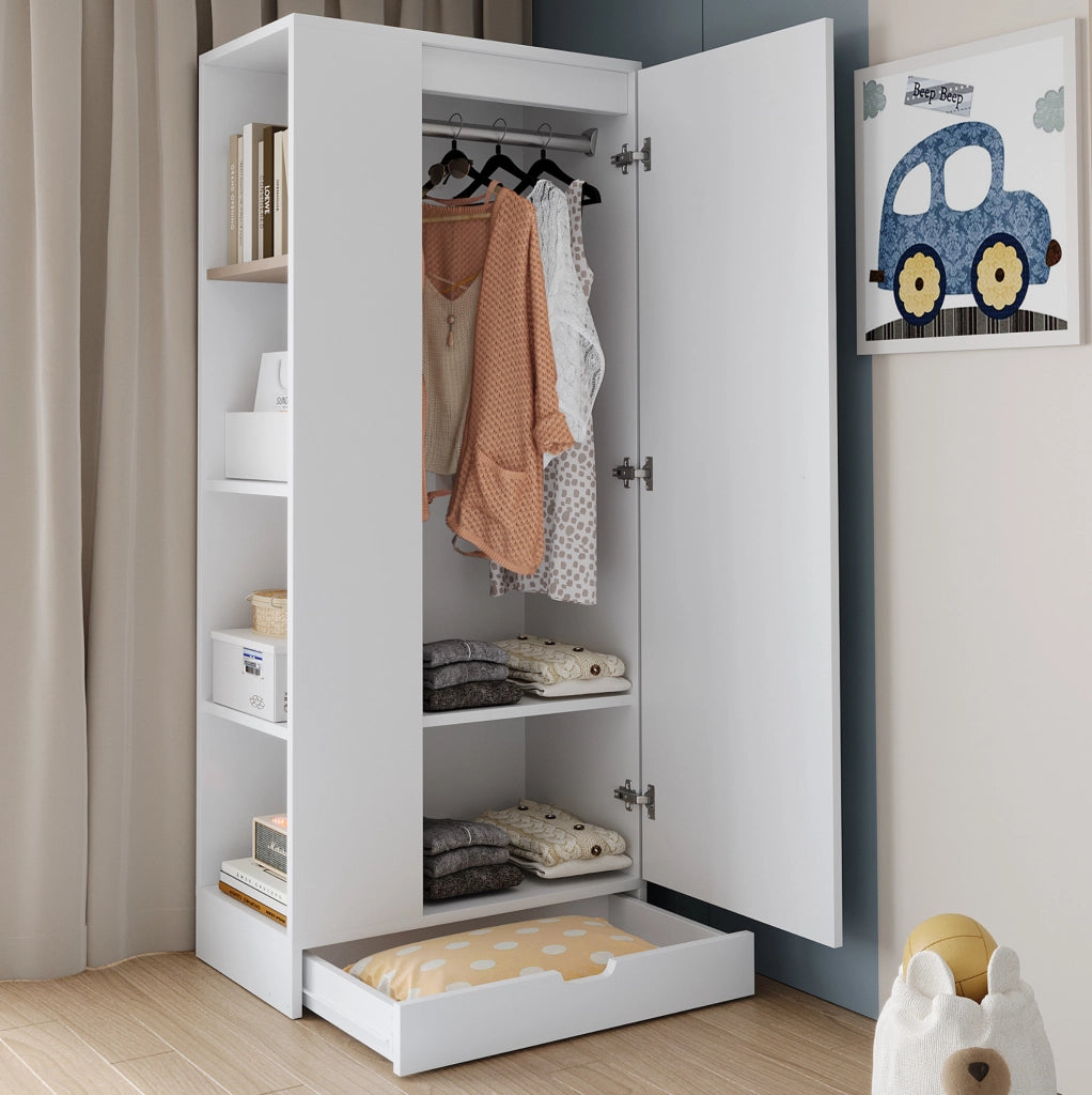 Armadio 70x40x170 cm con ripiani e anta in legno bianco