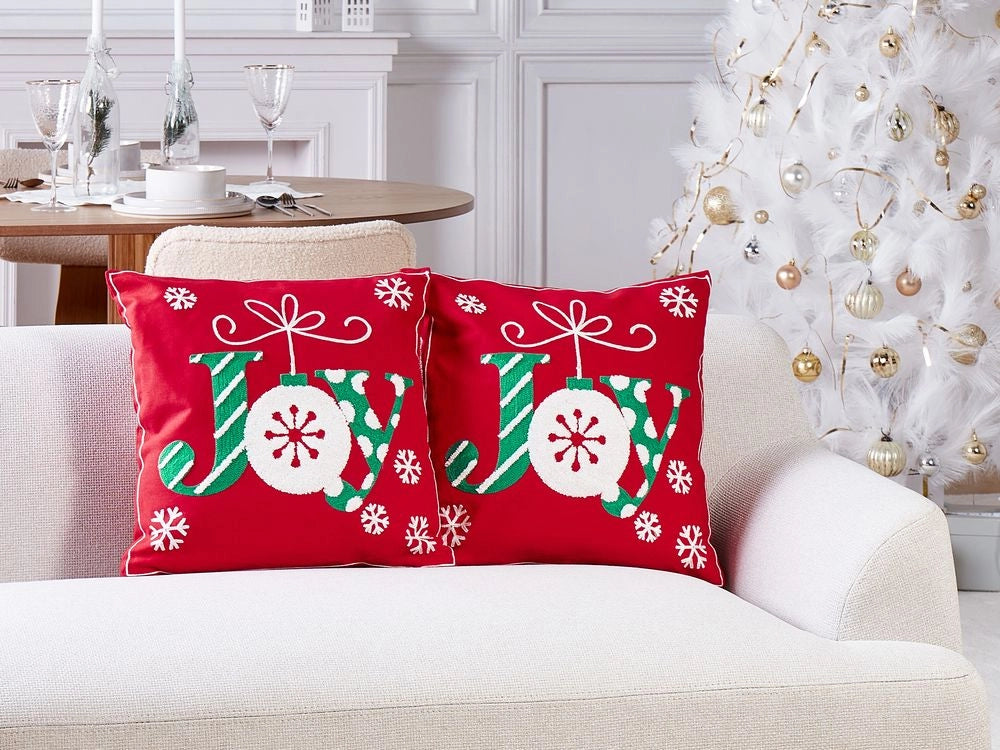 Set di 2 cuscini con motivo natalizio rosso 45 x 45 cm con imbottitura morbida