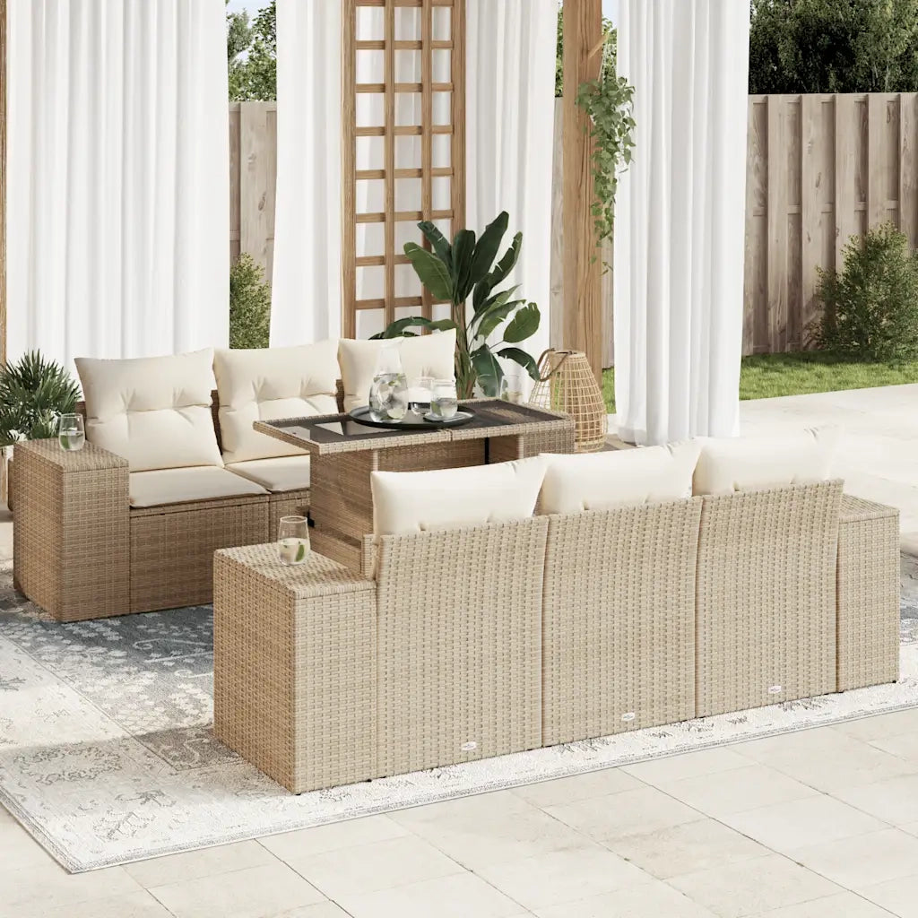 Set Divani da Giardino 7 pz con Cuscini Beige in Polyrattan 3326739