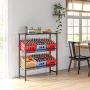Scaffale portasistemi per cassette bevande freestanding, 3 ripiani, acciaio nero, 103 x 33 x 113,5 cm