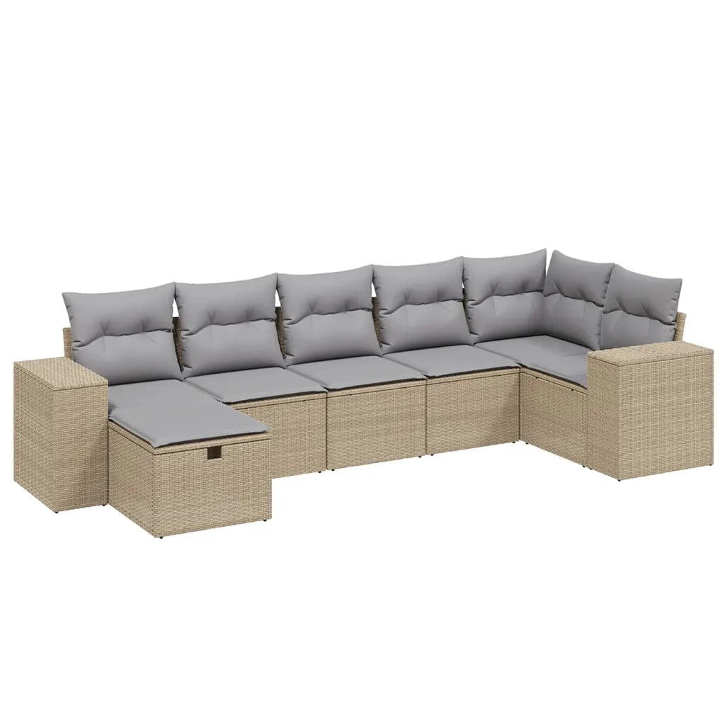 Set Divano da Giardino 7 pz con Cuscini Beige Misto Polyrattancod mxl 115765