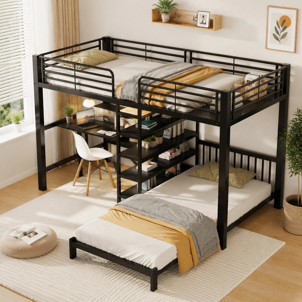 letto a castello mdf metallo nero 90 x 200 cm