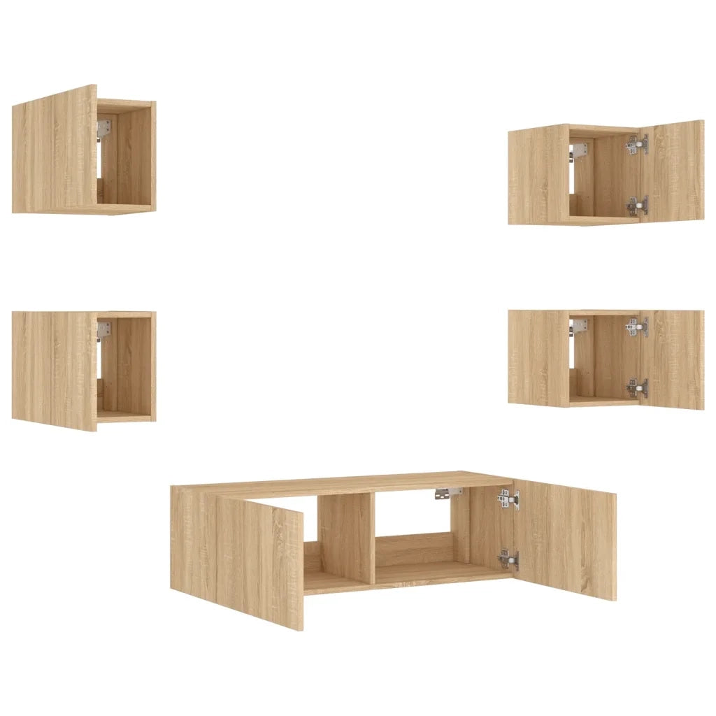 Mobili TV a Muro 5pz con Luci LED Rovere Sonoma 3216862