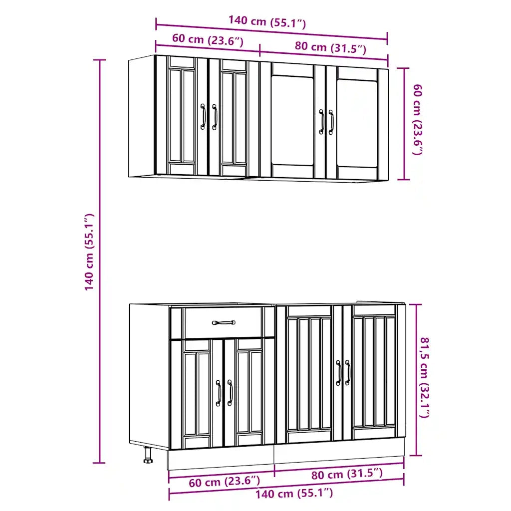 vidaXL Set Mobili da Cucina 4 pz Lucca Neri Legno Multistrato