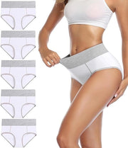 5 pacchi di slip comodi per donne, alta cintura, slip di cotone robusto per sollevare le anche e sottolineare la vita, Bianco - 2XL