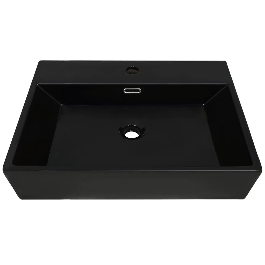 Lavabo in ceramica con foro per rubinetto 76 x 42,5 cm nero 02_0002547