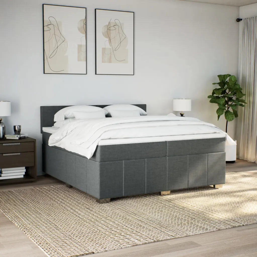 Giroletto a Molle con Materasso Grigio Scuro 200x200 cm Tessuto
