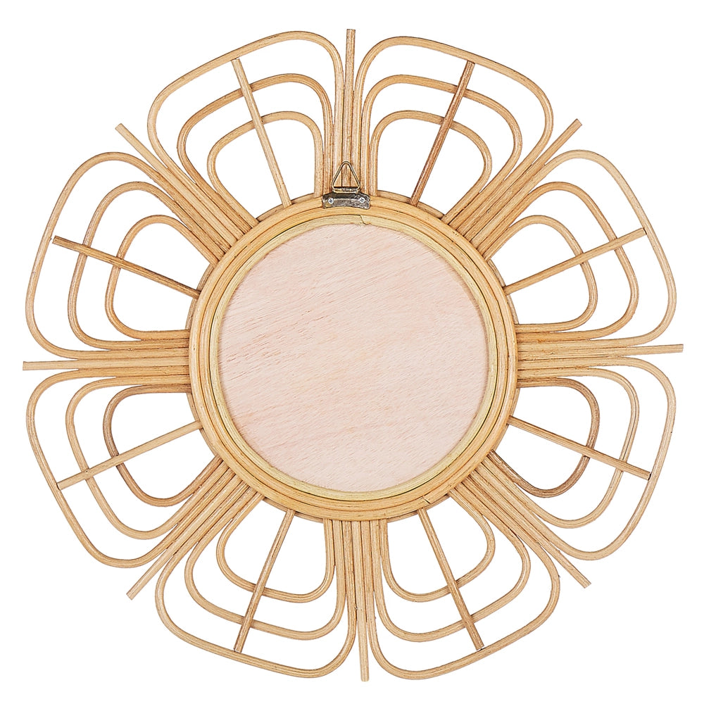Specchio da parete in rattan naturale 60 cm Boho con Fiori Ganci di montaggio Soggiorno Camera da letto
