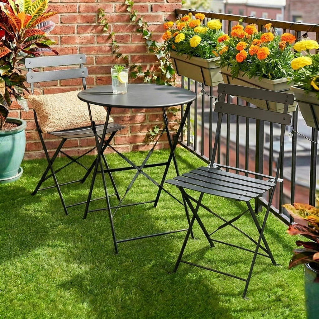 Set Tavolo e 2 Sedie da Giardino Pieghevole ¨C zephmum ¨C Nero
