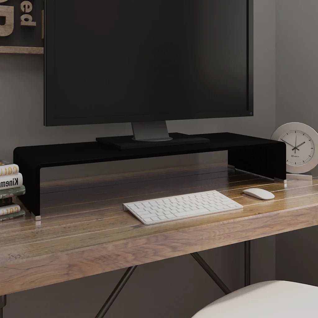 Mobile/Rialzo Porta TV-Supporto per TV in Vetro Nero 80x30x13 cm