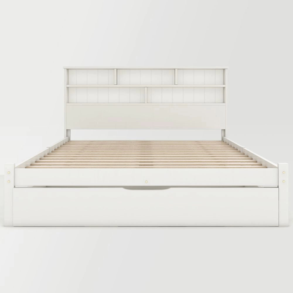 Letto con cassetti e scaffale per libri - Xylo - 140x200cm - Bianco - Per bambini/ragazzi