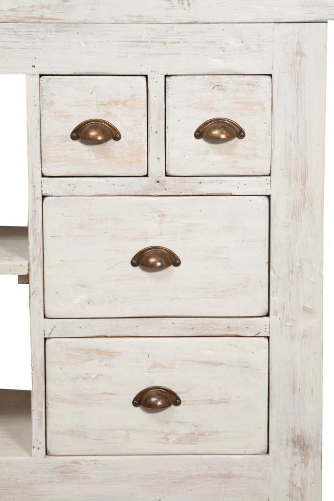 Biscottini Banco da lavoro Country in legno massello di tiglio finitura bianca anticata L116xPR63xH90 cm. Made in Italy