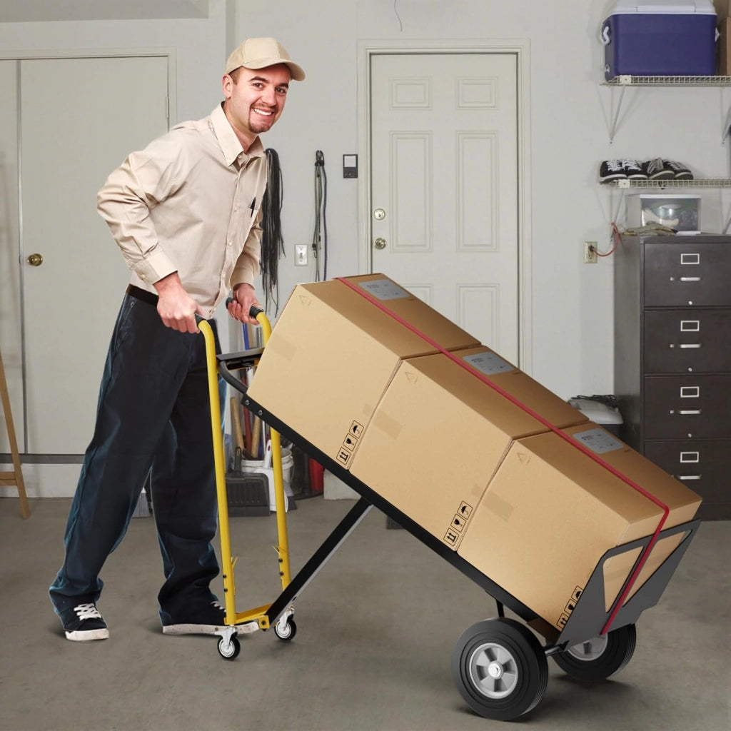 3 in 1 Carrello a Mano, Carrello Portapacchi con 4 Ruote in Gomma, Carrello Pieghevole per Trasporto e Spostamento in Magazzino, Casa, Portata Massima 450 kg