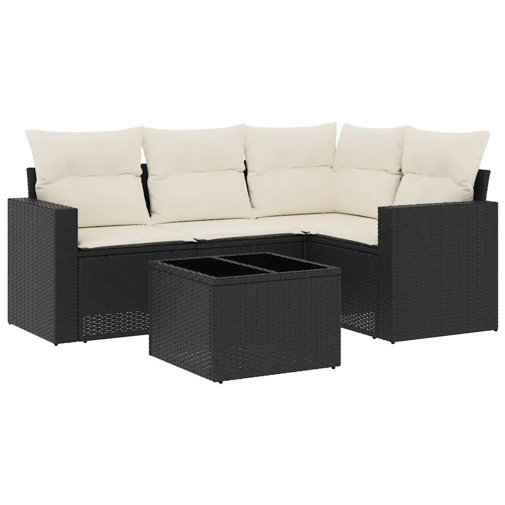 Set Divani da Giardino 5 pz con Cuscini in Polyrattan Nero 3251253