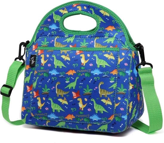 Lunchbox per bambini con isolamento neoprene e dinosauro, set con tasca e cinturino regolabile e rimovibile