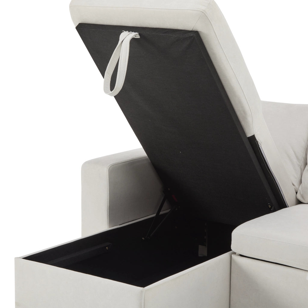 Divano letto angolare a 3 posti con USB; vano laterale e 3 cuscini; per soggiorno; in flanella; beige; 214 Ã— 131 Ã— 87 cm