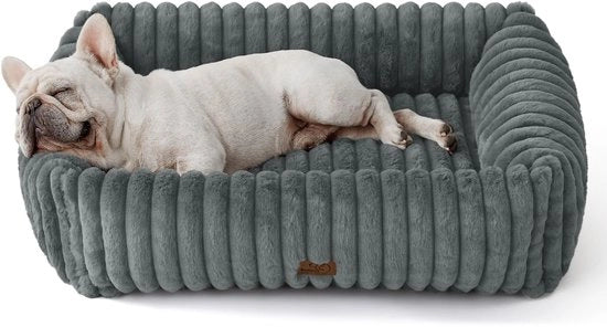 Mandria per cani senza cuscino per grandi cani - 76x61x20cm mandria ortopedica morbida con coperta di fleece confortevole, mandria antiscivolo con bordo alto in grigio