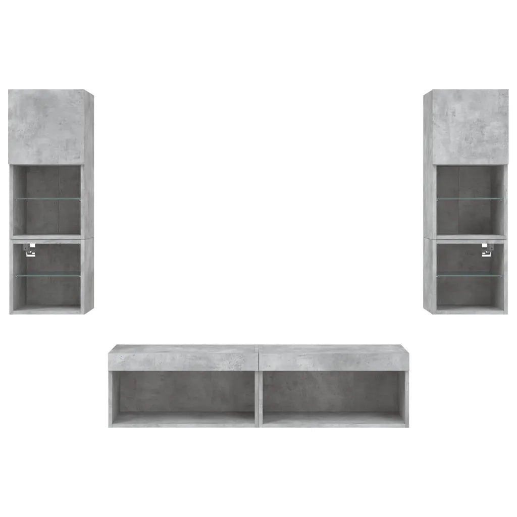 Mobili TV a Muro con LED 6pz Grigio Cemento Legno Multistrato 3216618