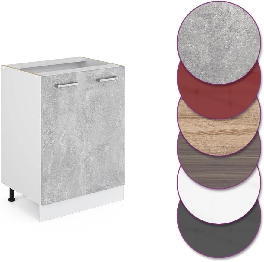 Mobiletto base cucina R-Line, Calcestruzzo, 60 cm senza piano di lavoro, per la libera combinazione all'interno di sistemi cucina modulari