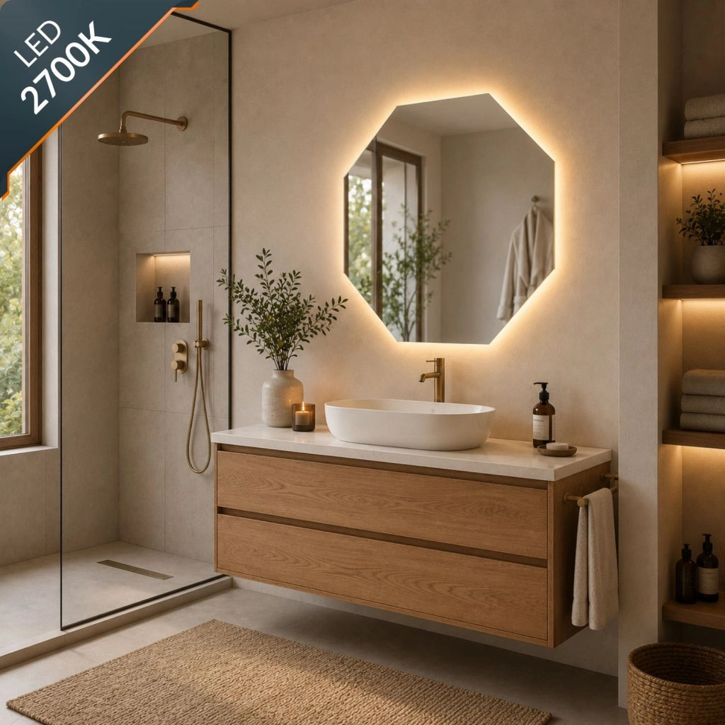 Specchio ottagonale per bagni e zone giorno retroilluminato con interruttore touch led *** misure 80x80 cm, tonalità...