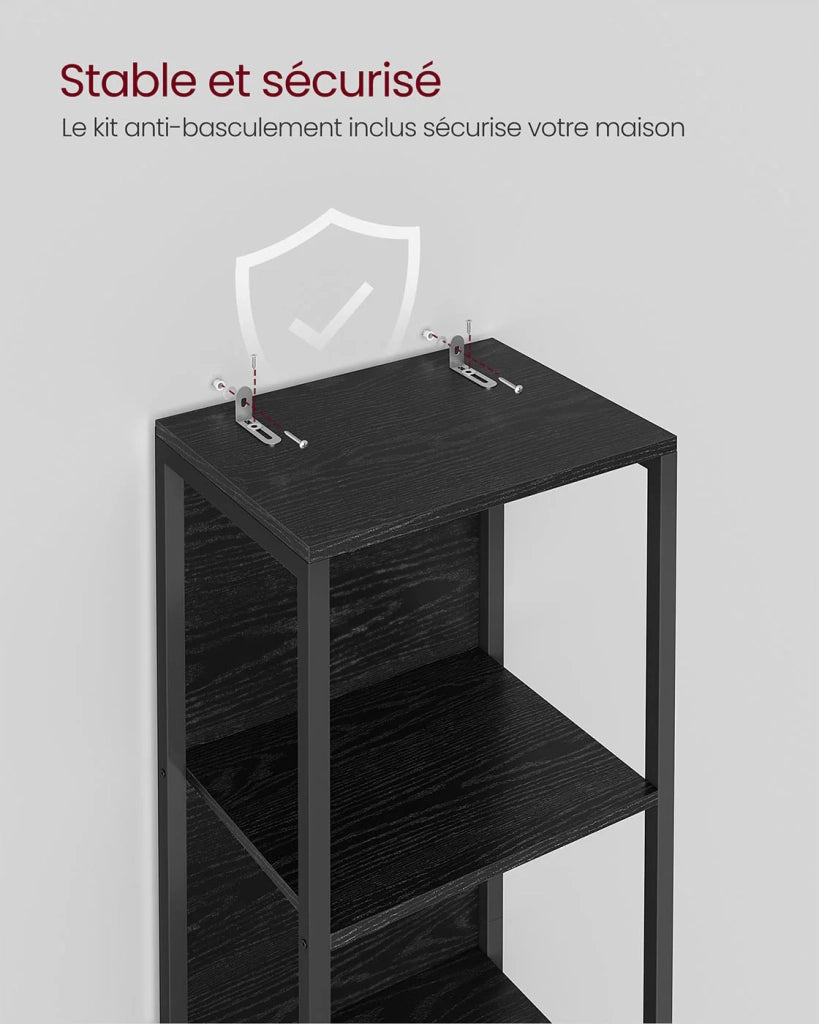 Libreria a LED a 6 ripiani con luce regolabile unità di archiviazione con struttura in acciaio 303 x 60 x 178,6 cm per soggiorno camera da letto ufficio finitura in legno nero 12_0004275