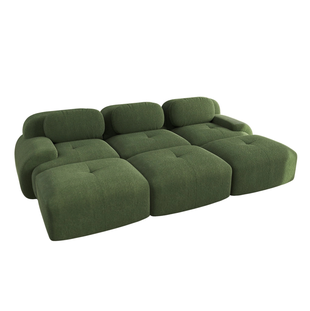 Divano angolare modulare in corduroy; 298x178x70 cm; verde