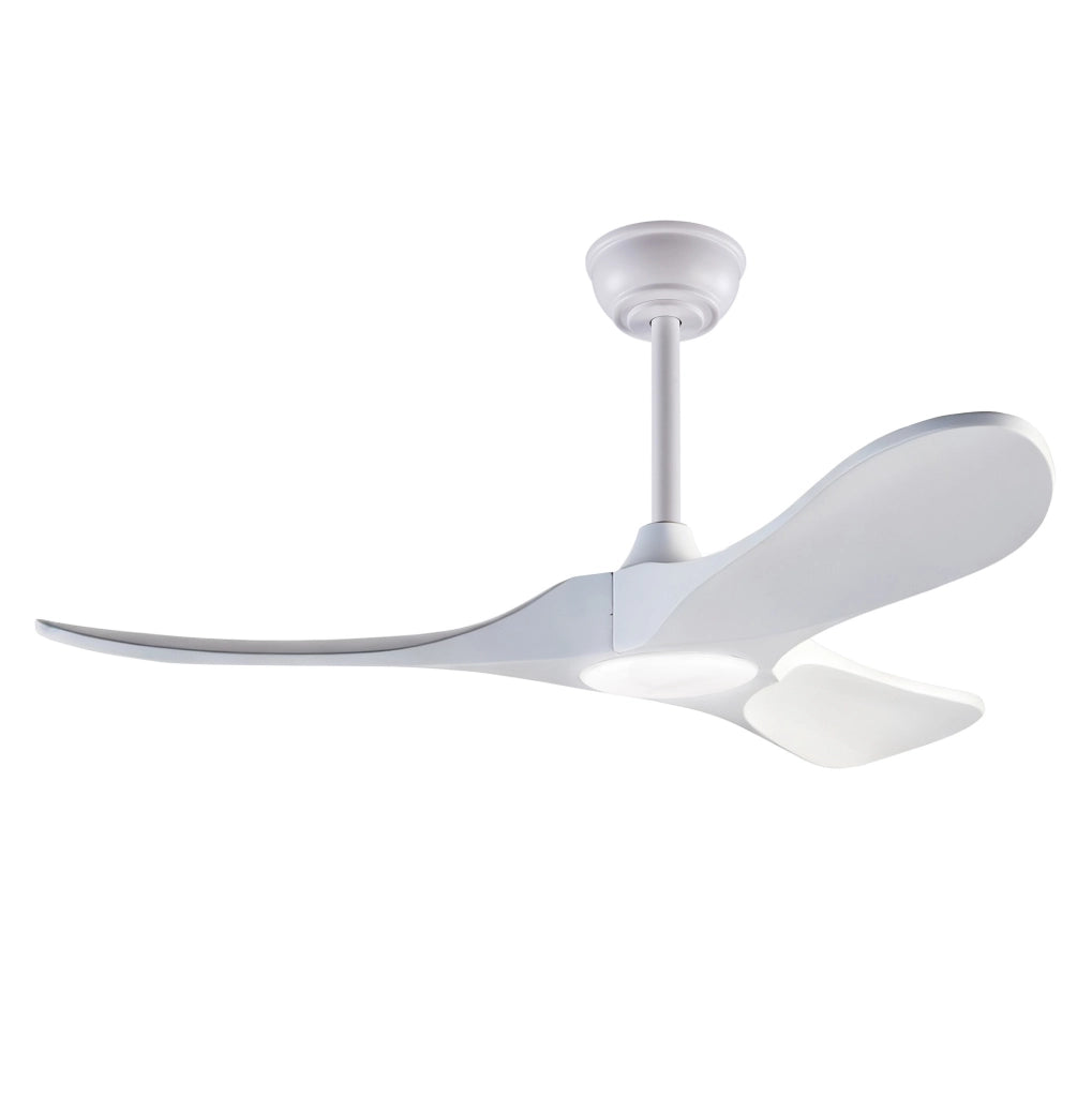 Ventilatore da soffitto 52'' con luce LED e telecomando, 3 pale in legno massello bianco