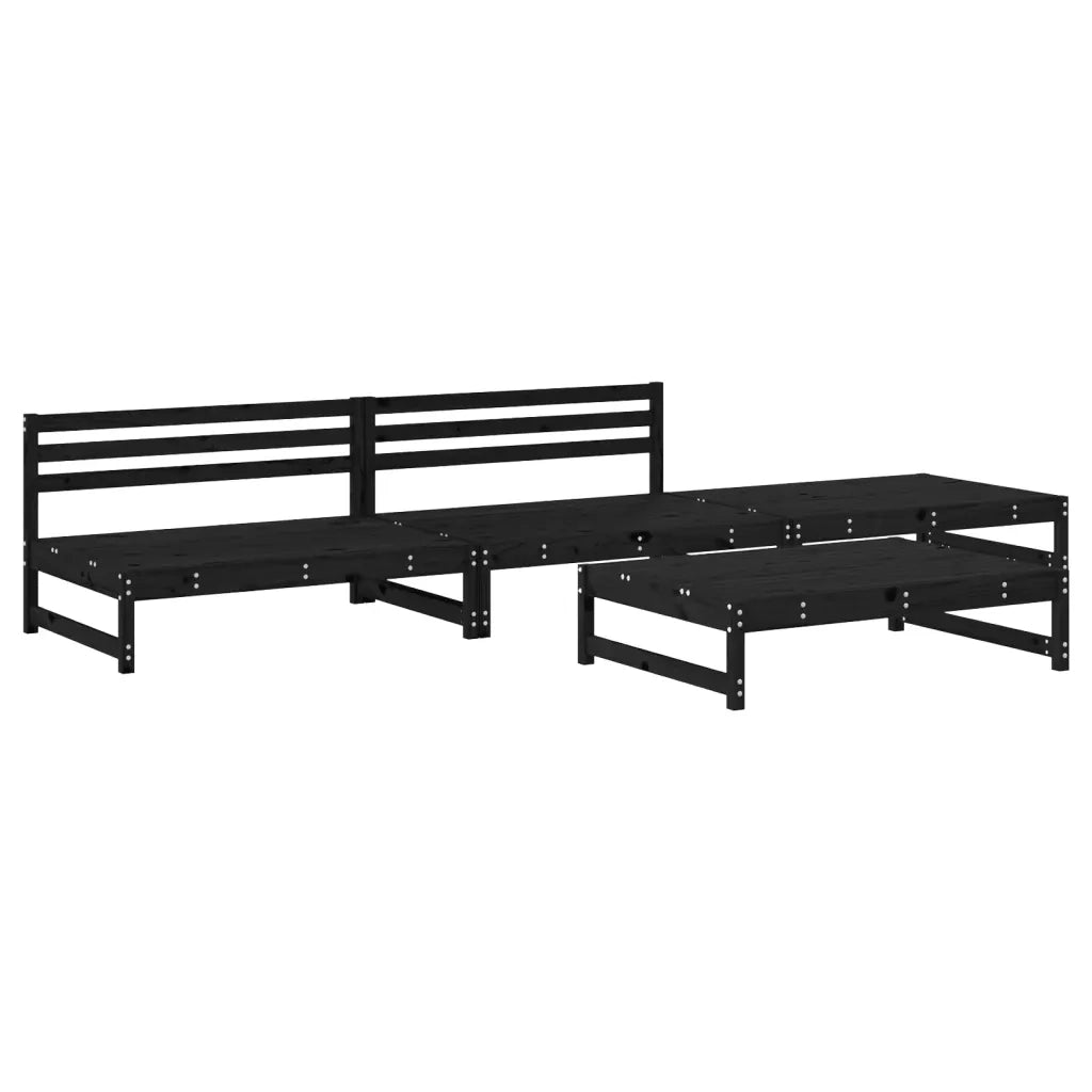 Set Salotto da Giardino 4 pz | Set di Mobili da Esterno Nero in Legno Massello di Pino
