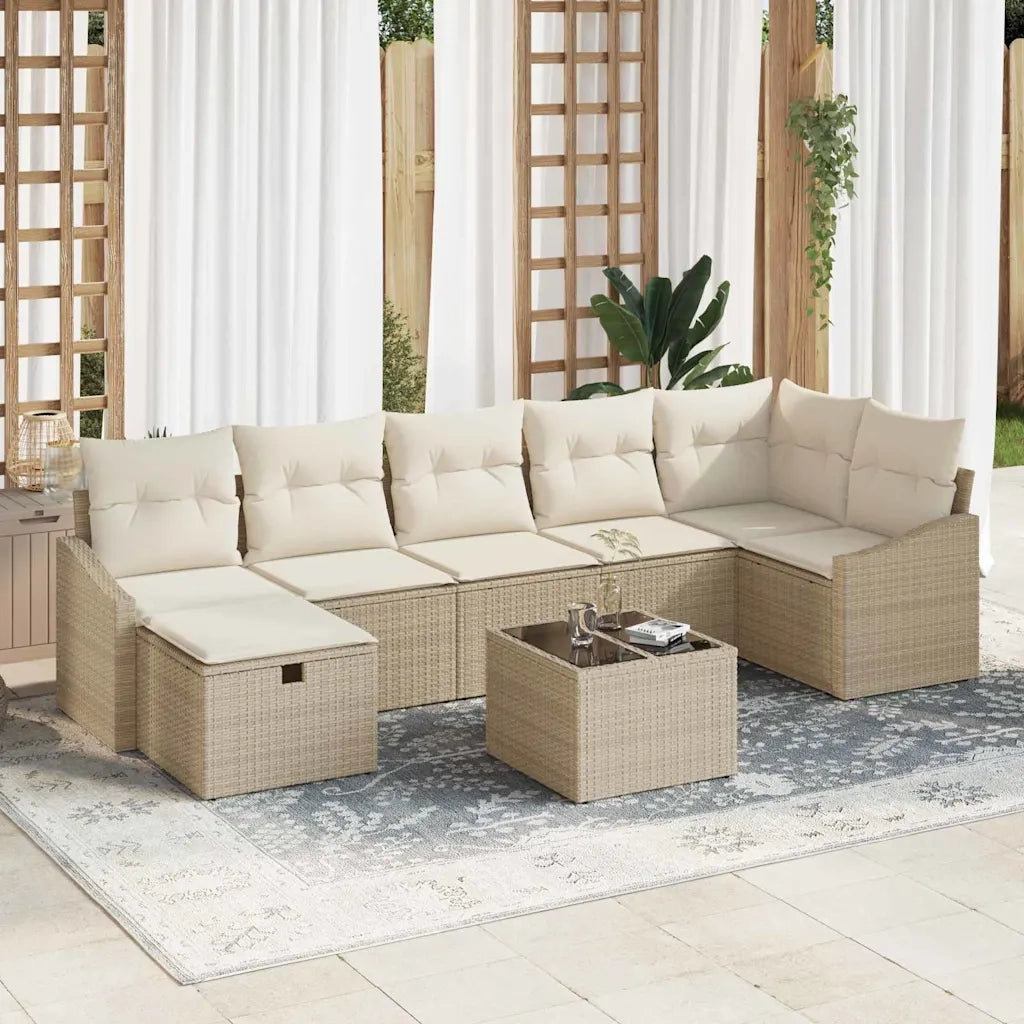 Set di divani con cuscino con archiviazione Beige polyrattan