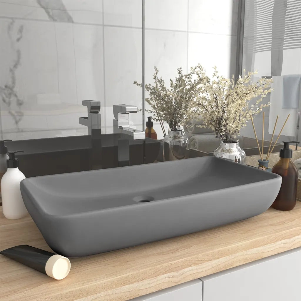 Lavabo Lusso Rettangolare Grigio Chiaro Opaco 71x38 cm Ceramica CFW9050562
