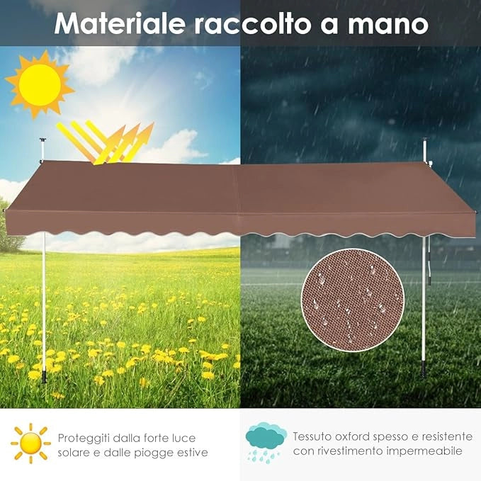 Tenda da Sole per Esterno, Tenda da Sole a Morsetto per Balcone con Struttura Telescopica e Tessuto Resistene ai Raggi Solari, Regolabile in Altezza e in Angolazione (350 cm,Marrone)