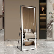 Specchio da terra figura intera LED 163x54 cm con staffa; cornice sottile in lega di alluminio nera